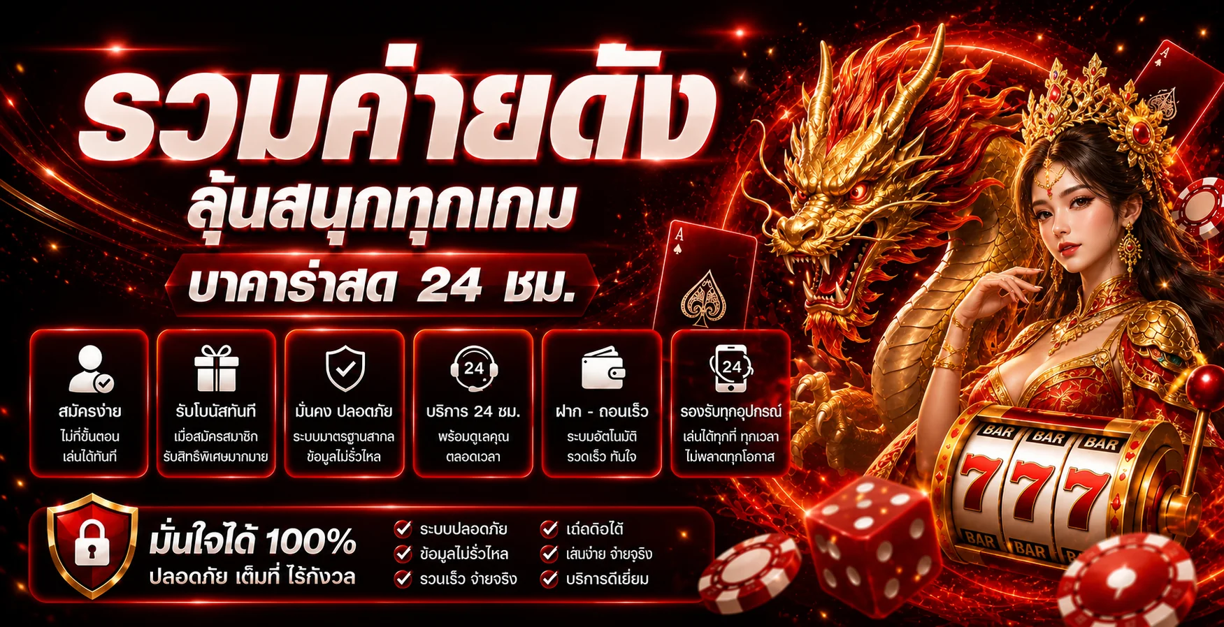 ภาพรวมเกมคาสิโน MALI88 พร้อมมังกรและตัวละครแฟนตาซี